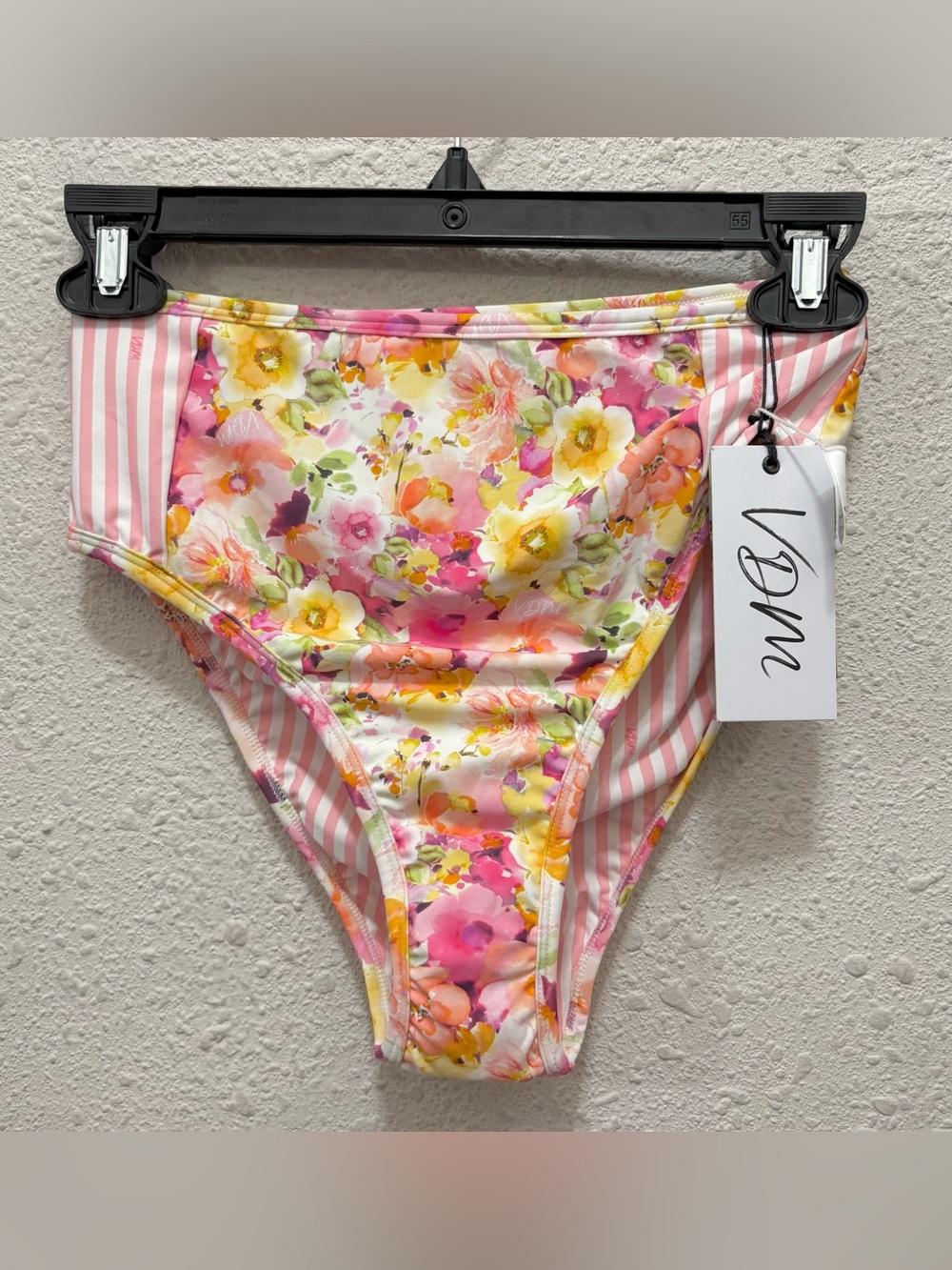 VDM The Label Pink Floral and Stripe Reversible High Waisted Bikini Bottoms M